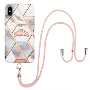 Custodia antiurto in TPU con motivo floreale in marmo con giunzione elettrolitica con cordino, For iPhone XS Max, For iPhone 8 Plus / 7 Plus, For iPhone SE 2022 / SE 2020 / 8 / 7