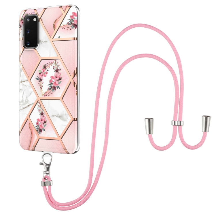 Custodia antiurto in TPU con motivo floreale in marmo con giunzione elettrolitica con cordino, For Samsung Galaxy S20, For Samsung Galaxy S20 FE 5G / 4G, For Samsung Galaxy A01 Core, For Samsung Galaxy A02 / M02, For Samsung Galaxy A02s EU Version     ...