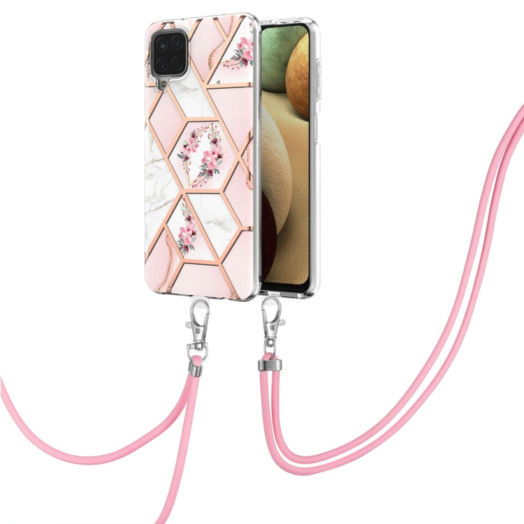 Custodia antiurto in TPU con motivo floreale in marmo con giunzione elettrolitica con cordino, For Samsung Galaxy A12 5G / M12 / F12, For Samsung Galaxy A21s, For Samsung Galaxy A22 4G EU Version / M32, For Samsung Galaxy A22 5G US Version             ...