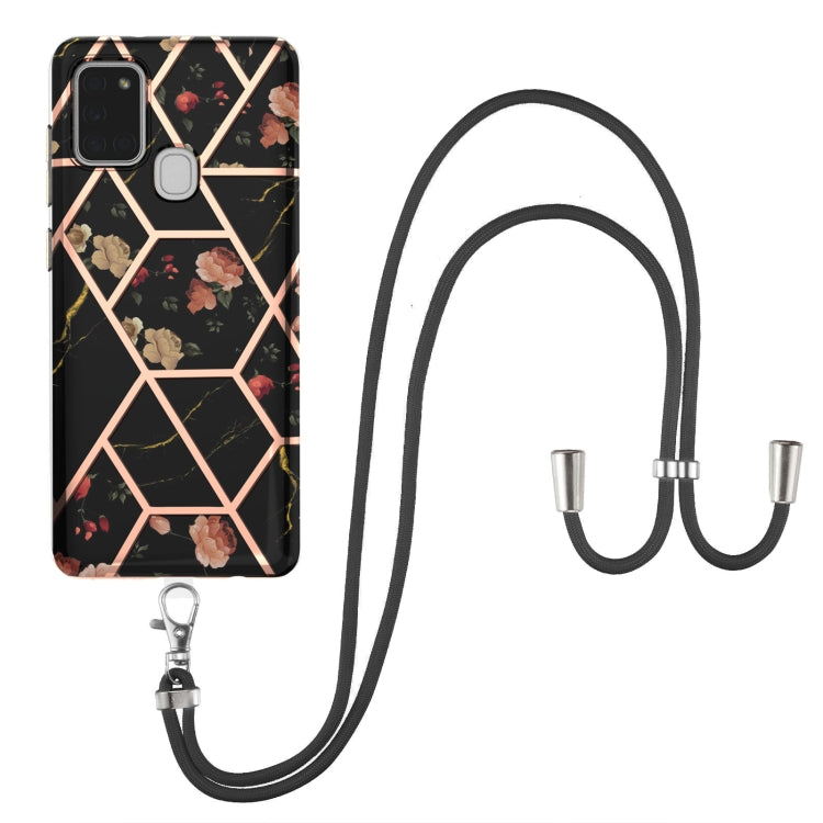 Custodia antiurto in TPU con motivo floreale in marmo con giunzione elettrolitica con cordino, For Samsung Galaxy A12 5G / M12 / F12, For Samsung Galaxy A21s, For Samsung Galaxy A22 4G EU Version / M32, For Samsung Galaxy A22 5G US Version             ...