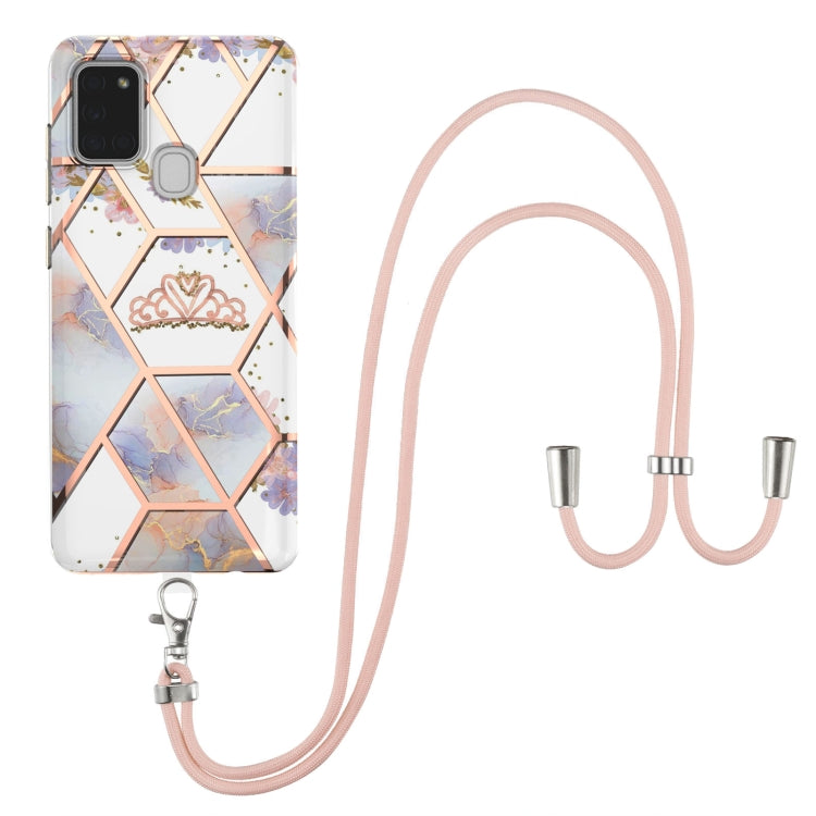 Custodia antiurto in TPU con motivo floreale in marmo con giunzione elettrolitica con cordino, For Samsung Galaxy A12 5G / M12 / F12, For Samsung Galaxy A21s, For Samsung Galaxy A22 4G EU Version / M32, For Samsung Galaxy A22 5G US Version             ...