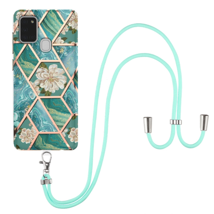Custodia antiurto in TPU con motivo floreale in marmo con giunzione elettrolitica con cordino, For Samsung Galaxy A12 5G / M12 / F12, For Samsung Galaxy A21s, For Samsung Galaxy A22 4G EU Version / M32, For Samsung Galaxy A22 5G US Version             ...