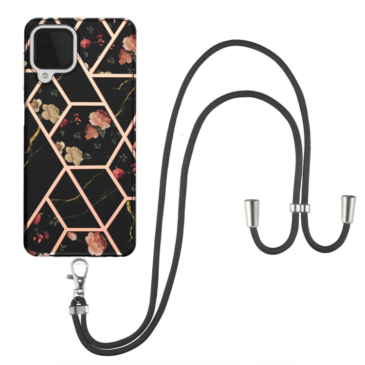 Custodia antiurto in TPU con motivo floreale in marmo con giunzione elettrolitica con cordino, For Samsung Galaxy A12 5G / M12 / F12, For Samsung Galaxy A21s, For Samsung Galaxy A22 4G EU Version / M32, For Samsung Galaxy A22 5G US Version             ...