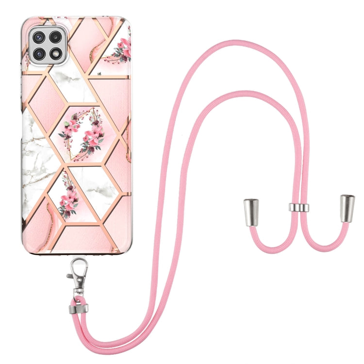 Custodia antiurto in TPU con motivo floreale in marmo con giunzione elettrolitica con cordino, For Samsung Galaxy A12 5G / M12 / F12, For Samsung Galaxy A21s, For Samsung Galaxy A22 4G EU Version / M32, For Samsung Galaxy A22 5G US Version             ...