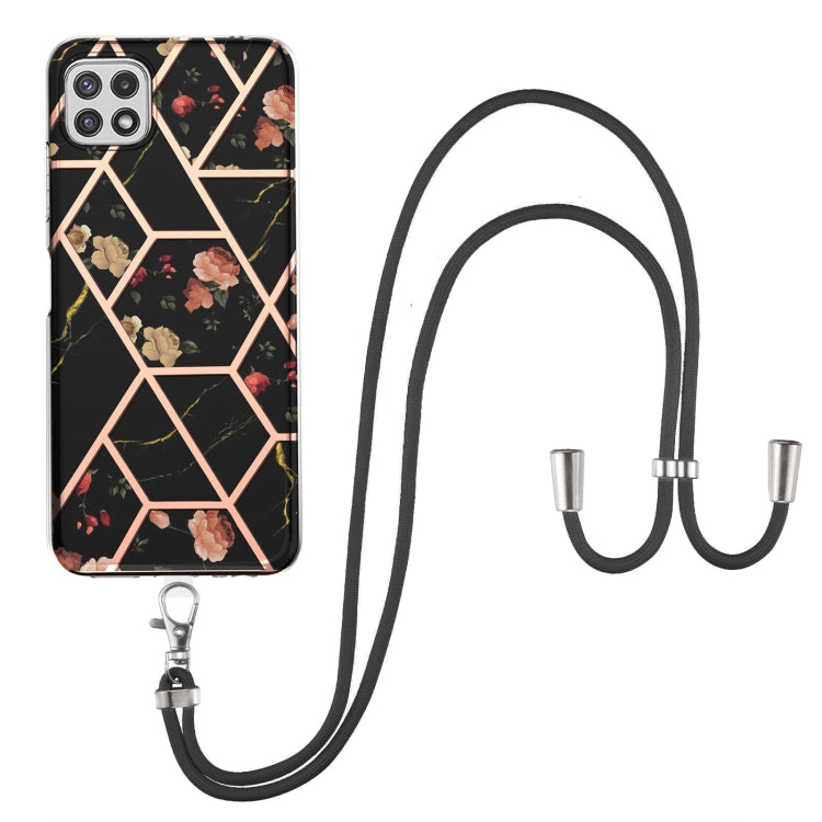 Custodia antiurto in TPU con motivo floreale in marmo con giunzione elettrolitica con cordino, For Samsung Galaxy A12 5G / M12 / F12, For Samsung Galaxy A21s, For Samsung Galaxy A22 4G EU Version / M32, For Samsung Galaxy A22 5G US Version             ...