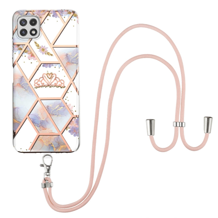 Custodia antiurto in TPU con motivo floreale in marmo con giunzione elettrolitica con cordino, For Samsung Galaxy A12 5G / M12 / F12, For Samsung Galaxy A21s, For Samsung Galaxy A22 4G EU Version / M32, For Samsung Galaxy A22 5G US Version             ...