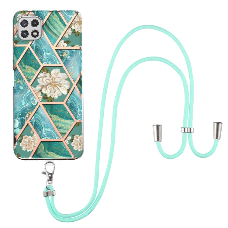 Custodia antiurto in TPU con motivo floreale in marmo con giunzione elettrolitica con cordino, For Samsung Galaxy A12 5G / M12 / F12, For Samsung Galaxy A21s, For Samsung Galaxy A22 4G EU Version / M32, For Samsung Galaxy A22 5G US Version             ...