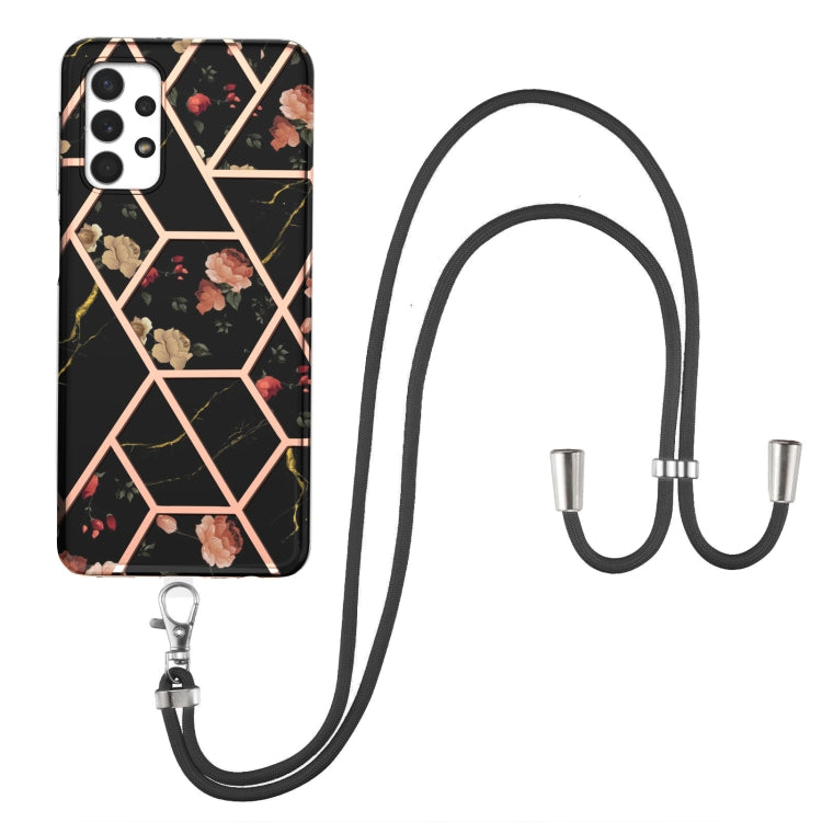 Custodia antiurto in TPU con motivo floreale in marmo con giunzione elettrolitica con cordino, For Samsung Galaxy A12 5G / M12 / F12, For Samsung Galaxy A21s, For Samsung Galaxy A22 4G EU Version / M32, For Samsung Galaxy A22 5G US Version             ...
