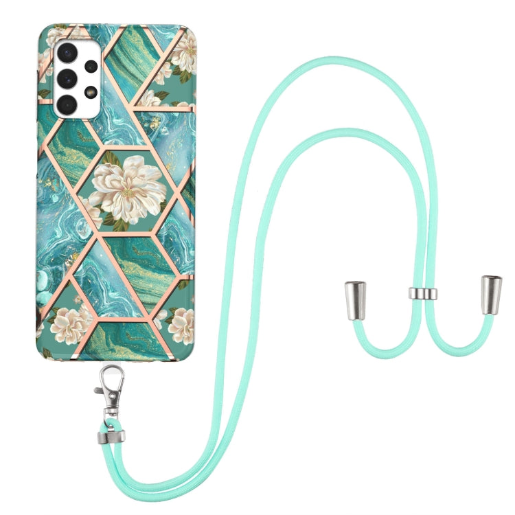 Custodia antiurto in TPU con motivo floreale in marmo con giunzione elettrolitica con cordino, For Samsung Galaxy A12 5G / M12 / F12, For Samsung Galaxy A21s, For Samsung Galaxy A22 4G EU Version / M32, For Samsung Galaxy A22 5G US Version             ...
