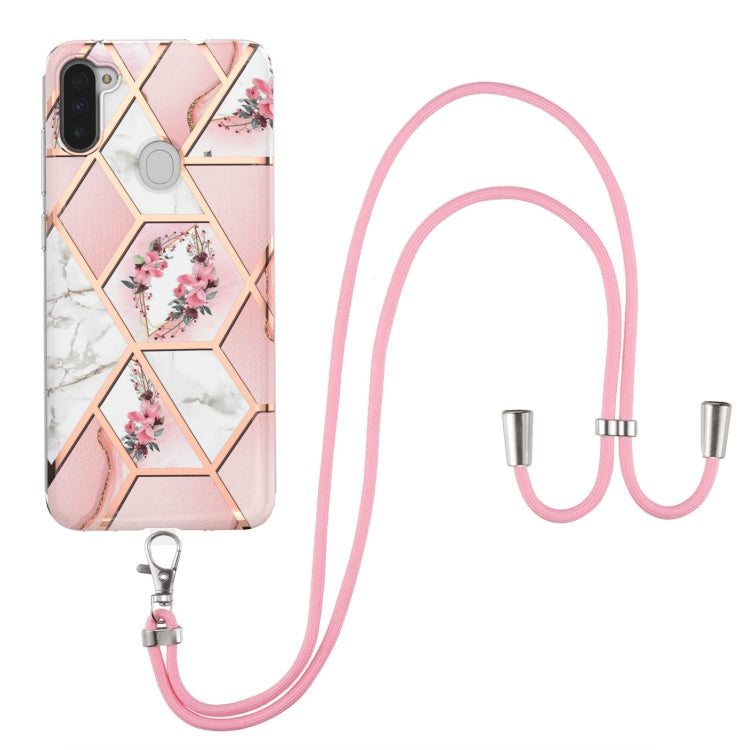 Custodia antiurto in TPU con motivo floreale in marmo con giunzione elettrolitica con cordino, For Samsung Galaxy A82 5G, For Samsung Galaxy A11 / M11