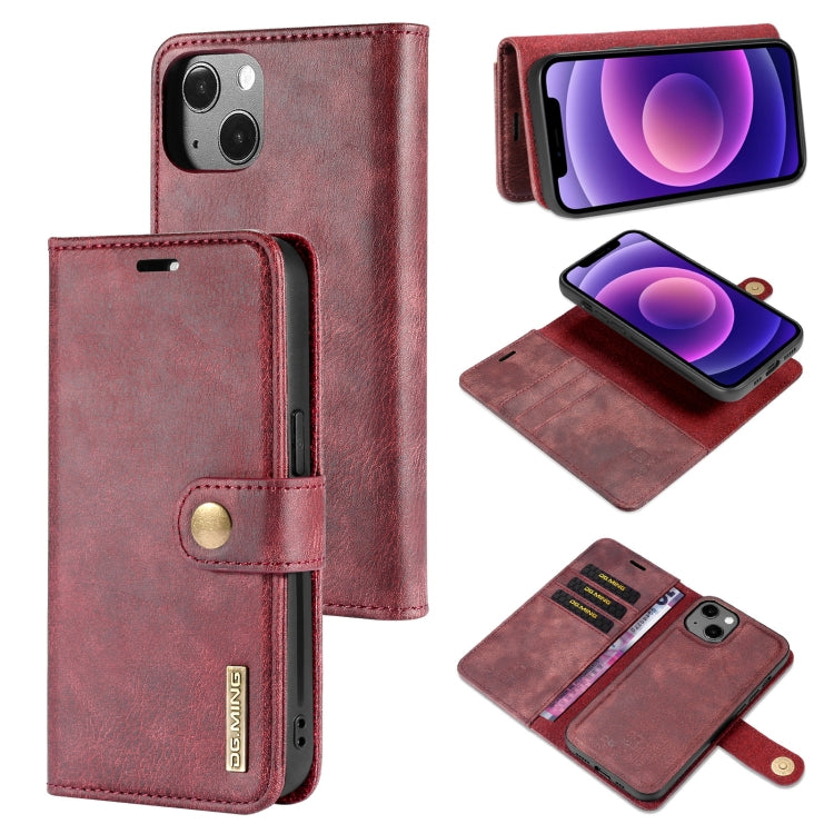 DG.MING Crazy Horse Texture Flip Custodia in pelle magnetica staccabile con supporto e slot per schede e portafoglio, For iPhone 13 mini, For iPhone 13, For iPhone 13 Pro, For iPhone 13 Pro Max