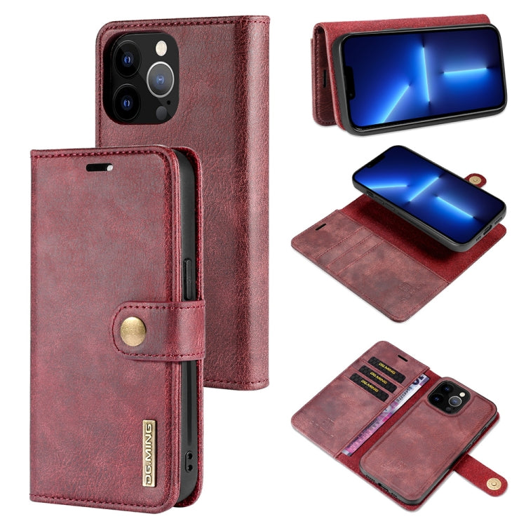 DG.MING Crazy Horse Texture Flip Custodia in pelle magnetica staccabile con supporto e slot per schede e portafoglio, For iPhone 13 mini, For iPhone 13, For iPhone 13 Pro, For iPhone 13 Pro Max