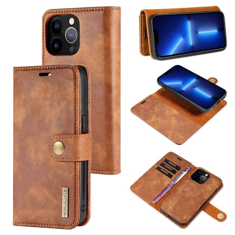 DG.MING Crazy Horse Texture Flip Custodia in pelle magnetica staccabile con supporto e slot per schede e portafoglio, For iPhone 13 mini, For iPhone 13, For iPhone 13 Pro, For iPhone 13 Pro Max