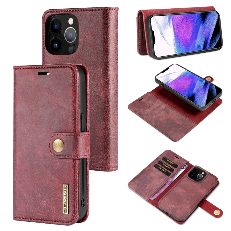 DG.MING Crazy Horse Texture Flip Custodia in pelle magnetica staccabile con supporto e slot per schede e portafoglio, For iPhone 13 mini, For iPhone 13, For iPhone 13 Pro, For iPhone 13 Pro Max