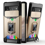 Cover per fotocamera scorrevole Design Custodia antiurto per PC + TPU con supporto per anello e slot per schede, For Google Pixel 6