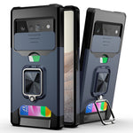 Cover per fotocamera scorrevole Design Custodia antiurto per PC + TPU con supporto per anello e slot per schede, For Google Pixel 6
