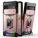 Cover per fotocamera scorrevole Design Custodia antiurto per PC + TPU con supporto per anello e slot per schede, For Google Pixel 6