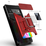 Cover per fotocamera scorrevole Design Custodia antiurto per PC + TPU con supporto per anello e slot per schede, For Google Pixel 6