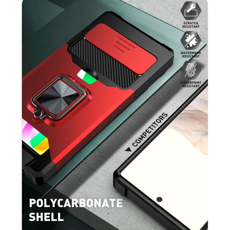 Cover per fotocamera scorrevole Design Custodia antiurto per PC + TPU con supporto per anello e slot per schede, For Google Pixel 6