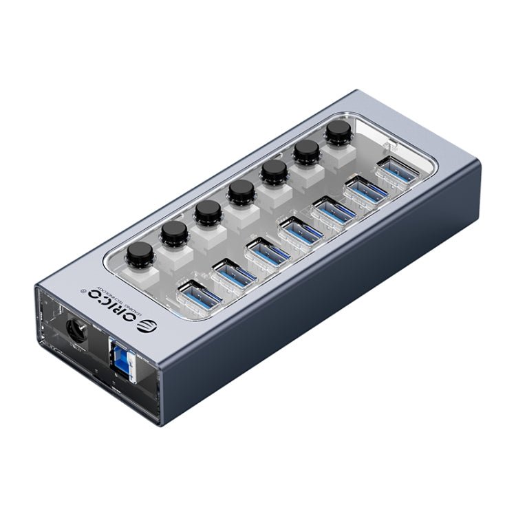ORICO AT2U3-7AB-GY-BP HUB USB multiporta 7 in 1 in lega di alluminio con interruttori individuali, 7AB