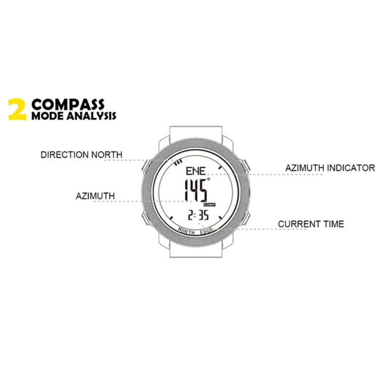 NORTH EDGE Orologio intelligente elettronico per sport all'aria aperta impermeabile multifunzione, supporto misurazione dell'umidità / previsioni meteo / misurazione della velocità, Silicone Strap