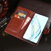 idewei Custodia in pelle orizzontale a conchiglia Crazy Horse Texture con supporto e slot per carte e portafoglio, For ZTE Axon 30 5G