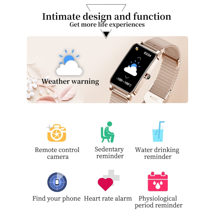 ZX19 Schermo HD da 1,45 pollici Bluetooth 5.0 IP68 Orologio intelligente da donna impermeabile, supporto monitor del sonno / promemoria ciclo mestruale / cardiofrequenzimetro / monitoraggio dell'ossigeno nel sangue, stile: cinturino in acciaio         ...