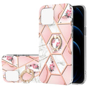 Custodia antiurto in TPU con motivo floreale in marmo con giunzione elettrolitica con supporto per anello di strass, For iPhone 13 mini, For iPhone 13, For iPhone 13 Pro, For iPhone 13 Pro Max, For iPhone 12 mini, For iPhone 12 / 12 Pro