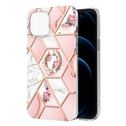 Custodia antiurto in TPU con motivo floreale in marmo con giunzione elettrolitica con supporto per anello di strass, For iPhone 13 mini, For iPhone 13, For iPhone 13 Pro, For iPhone 13 Pro Max, For iPhone 12 mini, For iPhone 12 / 12 Pro