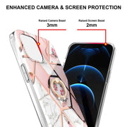 Custodia antiurto in TPU con motivo floreale in marmo con giunzione elettrolitica con supporto per anello di strass, For iPhone 13 mini, For iPhone 13, For iPhone 13 Pro, For iPhone 13 Pro Max, For iPhone 12 mini, For iPhone 12 / 12 Pro
