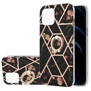 Custodia antiurto in TPU con motivo floreale in marmo con giunzione elettrolitica con supporto per anello di strass, For iPhone 13 mini, For iPhone 13, For iPhone 13 Pro, For iPhone 13 Pro Max, For iPhone 12 mini, For iPhone 12 / 12 Pro