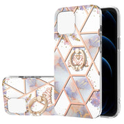 Custodia antiurto in TPU con motivo floreale in marmo con giunzione elettrolitica con supporto per anello di strass, For iPhone 13 mini, For iPhone 13, For iPhone 13 Pro, For iPhone 13 Pro Max, For iPhone 12 mini, For iPhone 12 / 12 Pro