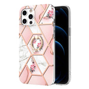 Custodia antiurto in TPU con motivo floreale in marmo con giunzione elettrolitica con supporto per anello di strass, For iPhone 12 Pro Max, For iPhone 11, For iPhone 11 Pro, For iPhone 11 Pro Max, For iPhone X / XS, For iPhone XR