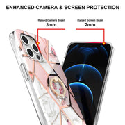Custodia antiurto in TPU con motivo floreale in marmo con giunzione elettrolitica con supporto per anello di strass, For iPhone 12 Pro Max, For iPhone 11, For iPhone 11 Pro, For iPhone 11 Pro Max, For iPhone X / XS, For iPhone XR