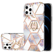 Custodia antiurto in TPU con motivo floreale in marmo con giunzione elettrolitica con supporto per anello di strass, For iPhone 12 Pro Max, For iPhone 11, For iPhone 11 Pro, For iPhone 11 Pro Max, For iPhone X / XS, For iPhone XR