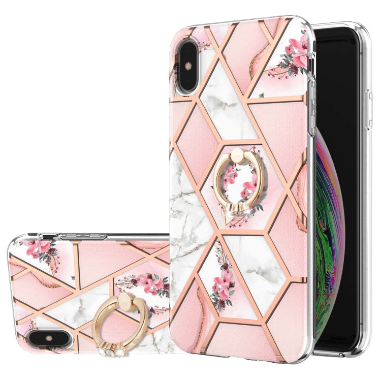 Custodia antiurto in TPU con motivo floreale in marmo con giunzione elettrolitica con supporto per anello di strass, For iPhone XS Max, For iPhone SE 2022 / SE 2020 / 7 / 8, For iPhone 7 Plus / 8 Plus