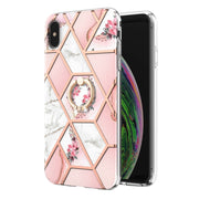 Custodia antiurto in TPU con motivo floreale in marmo con giunzione elettrolitica con supporto per anello di strass, For iPhone XS Max, For iPhone SE 2022 / SE 2020 / 7 / 8, For iPhone 7 Plus / 8 Plus
