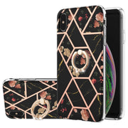 Custodia antiurto in TPU con motivo floreale in marmo con giunzione elettrolitica con supporto per anello di strass, For iPhone XS Max, For iPhone SE 2022 / SE 2020 / 7 / 8, For iPhone 7 Plus / 8 Plus