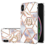 Custodia antiurto in TPU con motivo floreale in marmo con giunzione elettrolitica con supporto per anello di strass, For iPhone XS Max, For iPhone SE 2022 / SE 2020 / 7 / 8, For iPhone 7 Plus / 8 Plus