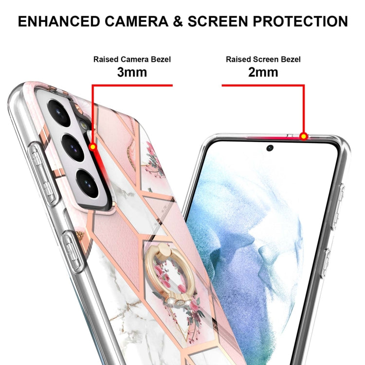 Custodia antiurto in TPU con motivo floreale in marmo con giunzione elettrolitica con supporto per anello di strass, For Samsung Galaxy S21  5G, For Samsung Galaxy S21+  5G, For Samsung Galaxy S21 Ultra 5G, For Samsung Galaxy S21 FE                    ...