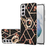 Custodia antiurto in TPU con motivo floreale in marmo con giunzione elettrolitica con supporto per anello di strass, For Samsung Galaxy S21  5G, For Samsung Galaxy S21+  5G, For Samsung Galaxy S21 Ultra 5G, For Samsung Galaxy S21 FE                    ...