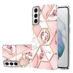 Custodia antiurto in TPU con motivo floreale in marmo con giunzione elettrolitica con supporto per anello di strass, For Samsung Galaxy S21  5G, For Samsung Galaxy S21+  5G, For Samsung Galaxy S21 Ultra 5G, For Samsung Galaxy S21 FE                    ...