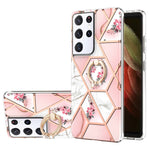 Custodia antiurto in TPU con motivo floreale in marmo con giunzione elettrolitica con supporto per anello di strass, For Samsung Galaxy S21  5G, For Samsung Galaxy S21+  5G, For Samsung Galaxy S21 Ultra 5G, For Samsung Galaxy S21 FE                    ...