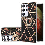 Custodia antiurto in TPU con motivo floreale in marmo con giunzione elettrolitica con supporto per anello di strass, For Samsung Galaxy S21  5G, For Samsung Galaxy S21+  5G, For Samsung Galaxy S21 Ultra 5G, For Samsung Galaxy S21 FE                    ...