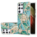 Custodia antiurto in TPU con motivo floreale in marmo con giunzione elettrolitica con supporto per anello di strass, For Samsung Galaxy S21  5G, For Samsung Galaxy S21+  5G, For Samsung Galaxy S21 Ultra 5G, For Samsung Galaxy S21 FE                    ...