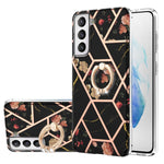 Custodia antiurto in TPU con motivo floreale in marmo con giunzione elettrolitica con supporto per anello di strass, For Samsung Galaxy S21  5G, For Samsung Galaxy S21+  5G, For Samsung Galaxy S21 Ultra 5G, For Samsung Galaxy S21 FE                    ...