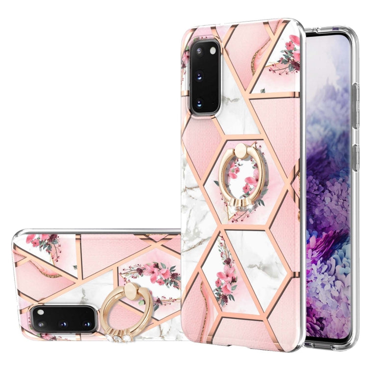 Custodia antiurto in TPU con motivo floreale in marmo con giunzione elettrolitica con supporto per anello di strass, For Samsung Galaxy S21  5G, For Samsung Galaxy S21+  5G, For Samsung Galaxy S21 Ultra 5G, For Samsung Galaxy S21 FE                    ...