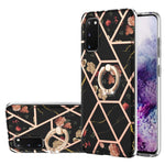 Custodia antiurto in TPU con motivo floreale in marmo con giunzione elettrolitica con supporto per anello di strass, For Samsung Galaxy S21  5G, For Samsung Galaxy S21+  5G, For Samsung Galaxy S21 Ultra 5G, For Samsung Galaxy S21 FE                    ...