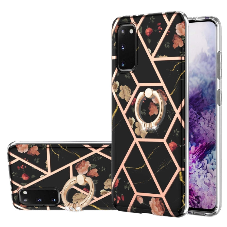 Custodia antiurto in TPU con motivo floreale in marmo con giunzione elettrolitica con supporto per anello di strass, For Samsung Galaxy S21  5G, For Samsung Galaxy S21+  5G, For Samsung Galaxy S21 Ultra 5G, For Samsung Galaxy S21 FE                    ...