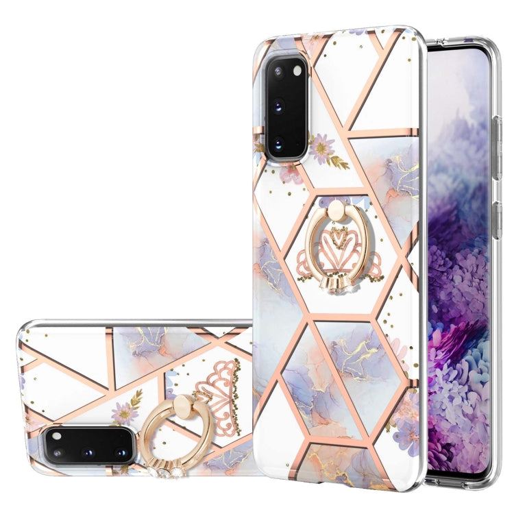 Custodia antiurto in TPU con motivo floreale in marmo con giunzione elettrolitica con supporto per anello di strass, For Samsung Galaxy S21  5G, For Samsung Galaxy S21+  5G, For Samsung Galaxy S21 Ultra 5G, For Samsung Galaxy S21 FE                    ...